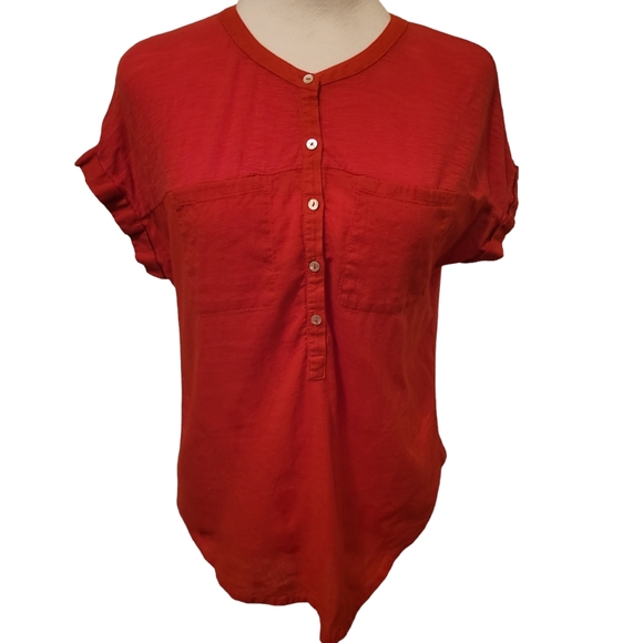 Lucky Brand Mixed Media Henley Red sz S - Picture 1 of 3